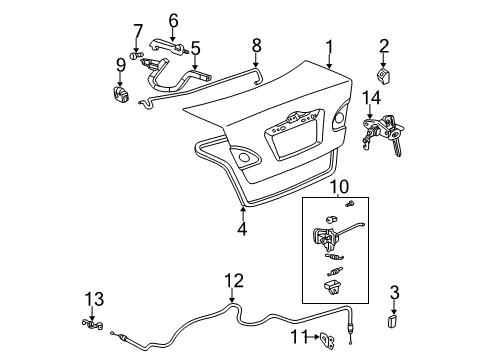 2008 Toyota Corolla Trunk Lid Weatherstrip Diagram for 64461-12560