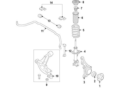 2013 Chevrolet Spark Front Suspension Components, Lower Control Arm, Stabilizer Bar Stabilizer Bar Diagram for 96682189