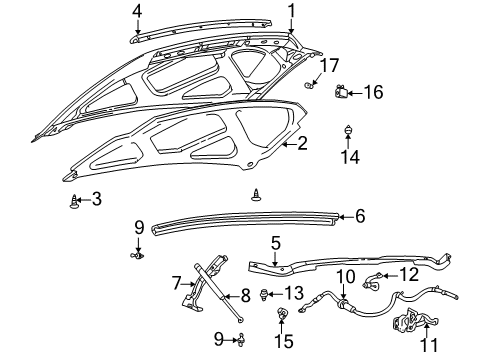 2001 Ford Excursion Hood & Components Lift Cylinder Diagram for F81Z-16C826-AD