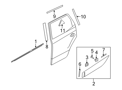 2010 Hyundai Tucson Exterior Trim - Rear Door Tape A- Front Door Garnish Diagram for 87725-2S000