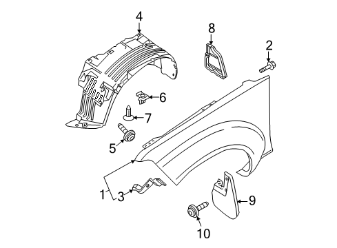 2010 Nissan Frontier Fender & Components, Exterior Trim Protector-Front Fender, LH Diagram for 63841-EA800