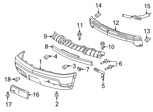 2006 Cadillac Escalade EXT Front Bumper License Panel U-Nut Diagram for 11516835