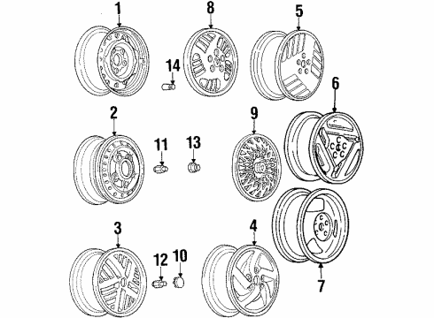 1992 Pontiac Grand Am Wheels, Covers & Trim Unit - Aluminum Wheel Rim *Unpainted* Diagram for 22548159