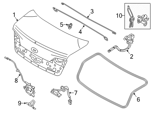 2014 Kia Cadenza Trunk Lid Hinge Assembly-Trunk Lid Diagram for 792203R500