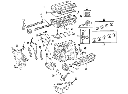 2002 Toyota MR2 Spyder Engine Parts, Mounts, Cylinder Head & Valves, Camshaft & Timing, Oil Pan, Oil Pump, Crankshaft & Bearings, Pistons, Rings & Bearings Side Mount Diagram for 12372-22040