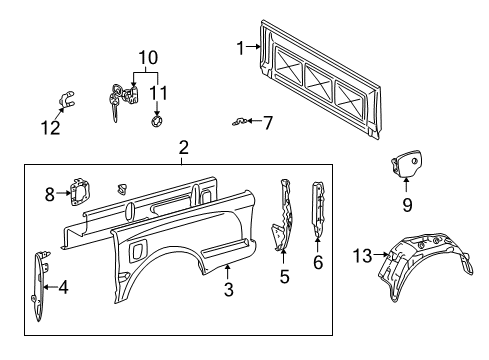 2001 Toyota Tacoma Front & Side Panels Side Panel Diagram for 65500-04310