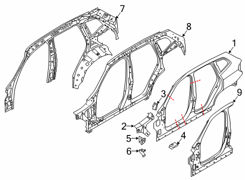 2020 BMW X4 Hinge Pillar, Uniside LEFT INTERIOR SIDE FRAME Diagram for 41007494135