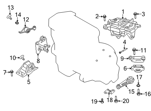 2019 Nissan NV200 Engine & Trans Mounting Engine Mounting Bracket, Rear Diagram for 11332-EL00A