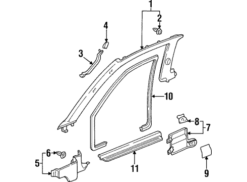 2000 Honda Prelude Interior Trim - Pillars, Rocker & Floor Garnish Assy., R. FR. Pillar *NH167L* (GRAPHITE BLACK) Diagram for 84101-S30-A00ZA