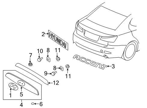 2007 Hyundai Accent Exterior Trim - Trunk Lid Nut-Spring Diagram for 13357-04036