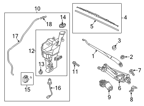 2018 Kia Forte5 Wiper & Washer Components Passenger Windshield Wiper Blade Assembly Diagram for 983613X000