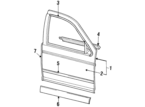 1986 Mercury Sable Front Door & Components, Exterior Trim Reveal Molding Diagram for F4DZ5420846BAA