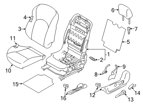 2013 Nissan Juke Driver Seat Components FINISHER Assembly-Rear, Front Cushion LH Diagram for 87374-1KA0A