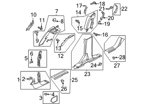 2021 Ford Bronco Interior Trim - Pillars Weatherstrip Pillar Trim Bolt Diagram for -W720434-S450