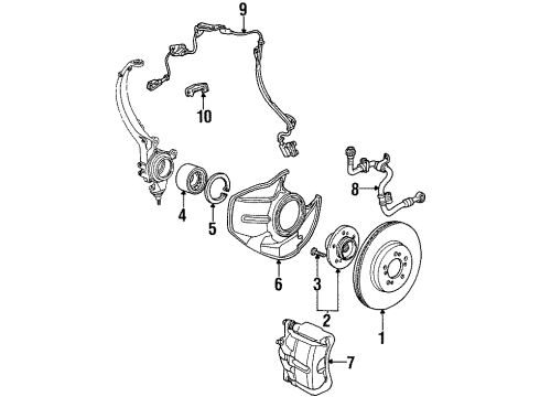 1996 Acura TL Front Brakes Caliper Sub-Assembly, Left Front Diagram for 45019-SW5-003