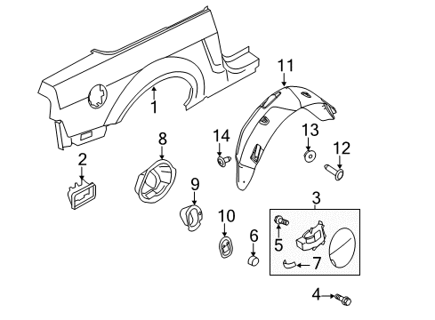 2010 Ford Mustang Quarter Panel & Components Splash Shield Diagram for AR3Z-63278B50-A