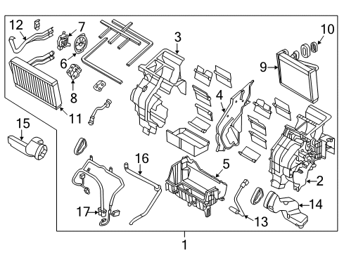 2014 Kia Sedona A/C Evaporator & Heater Components Duct-Shower Foot LH Diagram for 972794D000