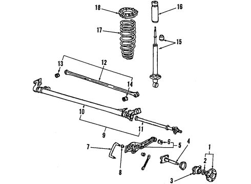 1985 Honda Civic Rear Axle, Lower Control Arm, Upper Control Arm, Suspension Components Spindle Assembly, Left Rear Wheel Diagram for 52211-SB2-020