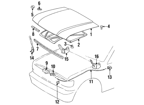 1995 Toyota Land Cruiser Hood & Components INSULATOR, Hood Diagram for 53341-60100