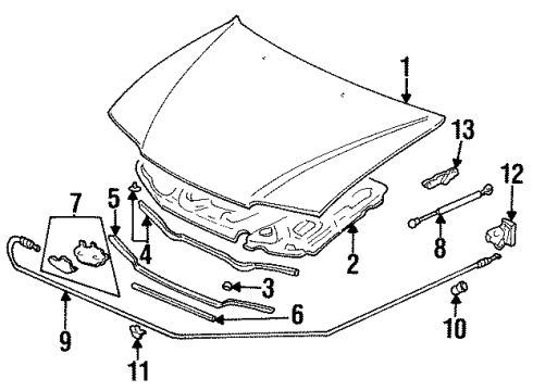 1997 Honda Accord Hood & Components Rubber, FR. Hood Seal Diagram for 74148-SV7-A00