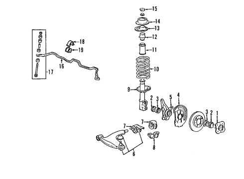 1993 Mitsubishi Mirage Front Suspension Components, Lower Control Arm, Stabilizer Bar Wheel Hub Diagram for MB948961