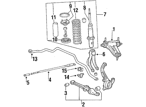 1989 Acura Legend Front Suspension Components, Lower Control Arm, Upper Control Arm, Stabilizer Bar Shock Absorber Unit, Right Front (Showa) Diagram for 51605-SD4-034