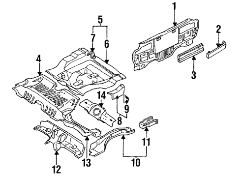 1987 Nissan Sentra Rear Body, Rear Floor & Rails Floor Rear Diagram for 74514-56A35