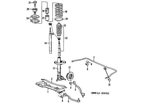 1988 BMW M5 Front Suspension Components, Lower Control Arm, Stabilizer Bar Front Axle Support Diagram for 31111140382
