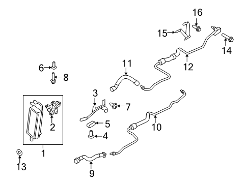 2012 BMW 750i Trans Oil Cooler Bracket, Oil Cooler Line Diagram for 17227575460