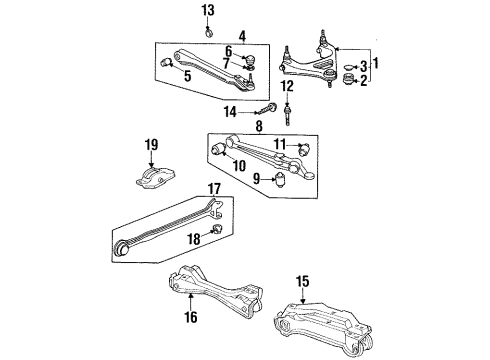 1992 Honda Prelude Rear Suspension Components, Lower Control Arm, Upper Control Arm, Stabilizer Bar Bracket, L. RR. Radius Arm Diagram for 52678-SS0-A00
