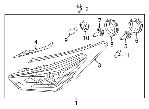 2018 Hyundai Santa Fe Headlamps Front Turn Signal Lamp Holder Assembly Diagram for 92161-2T010