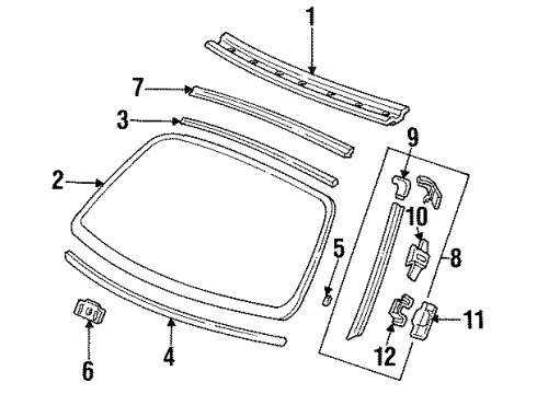 1993 Acura Integra Windshield Glass, Reveal Moldings Cover, Stay (Shimmer Gray) (Matsuyama) Diagram for 76408-SH3-901ZJ