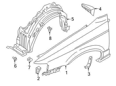 2003 Nissan Sentra Fender & Components Protector-Front Fender, RH Diagram for 63842-5M000