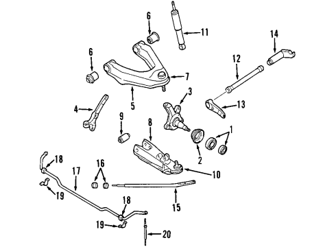 2002 Nissan Frontier Front Suspension Components, Lower Control Arm, Upper Control Arm, Stabilizer Bar, Locking Hub Bearing Assembly - Front Wheel Diagram for 40215-9Z400