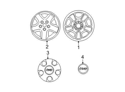 2004 Jeep Liberty Wheels, Covers & Trim Aluminum Wheel Diagram for 52128674AA