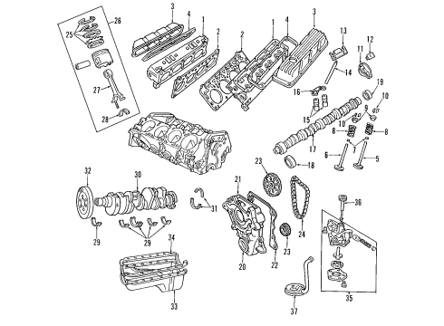 1999 Dodge Durango Engine Parts, Mounts, Cylinder Head & Valves, Camshaft & Timing, Oil Pan, Oil Pump, Crankshaft & Bearings, Pistons, Rings & Bearings Piston Diagram for 68067508AA