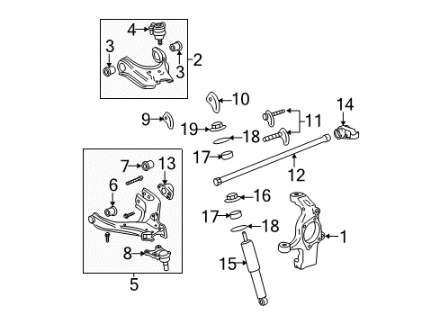 2009 GMC Canyon Front Suspension Components, Lower Control Arm, Upper Control Arm, Stabilizer Bar, Torsion Bar Steering Knuckle Diagram for 19303849