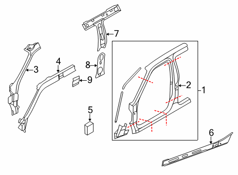 1996 Nissan Pathfinder Center Pillar, Hinge Pillar, Rocker, Uniside Insulator-Front Pillar Diagram for 67860-71L00