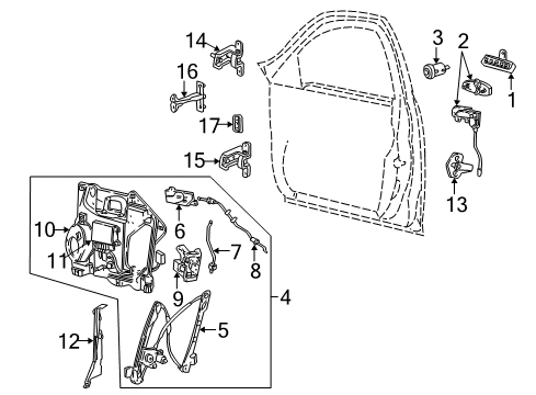 2002 Lincoln LS Front Door - Lock & Hardware Latch Assembly Diagram for 2W4Z-5424994-BD