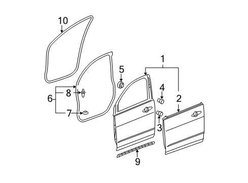 2007 Acura MDX Front Door Weatherstrip, Left Front Door Diagram for 72350-STX-A01