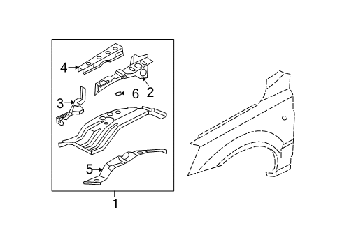 2004 Kia Sorento Structural Components & Rails Reinforcement Assembly-Front Wheel Apron Diagram for 645553E000