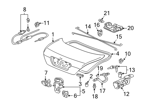 2003 Honda Accord Fuel Door Weatherstrip, Trunk Lid Diagram for 74865-SDN-A01