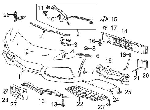 2019 Chevrolet Corvette Front Bumper Impact Bar Brace Diagram for 84456245