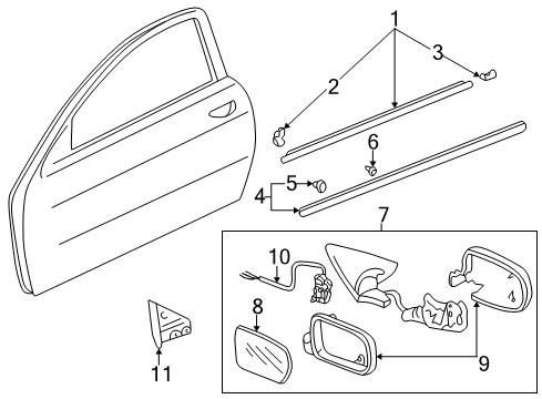 1998 Acura Integra Outside Mirrors, Exterior Trim Protector, Right Front Door Diagram for 75302-ST7-A01