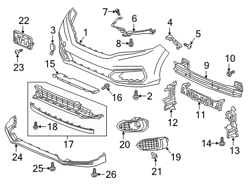 2018 Honda Fit Bumper & Components, Spoiler Spacer, L. FR. Bumper Diagram for 71198-T5A-000