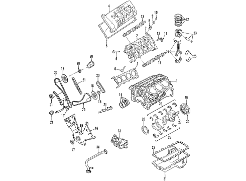 2003 Ford Mustang Engine Parts, Mounts, Cylinder Head & Valves, Camshaft & Timing, Oil Pan, Oil Pump, Balance Shafts, Crankshaft & Bearings, Pistons, Rings & Bearings Front Cover Diagram for 2R3Z-6019-BF