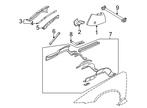 2002 Buick Regal Structural Components & Rails Brace Asm-Front End Sheet Metal Diagram Diagram for 10299662