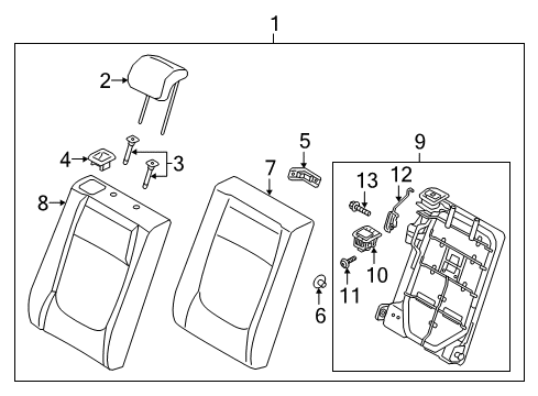 2019 Hyundai Accent Rear Seat Components Rear Seat Cushion Covering, Right Diagram for 89460-J0020-PGC