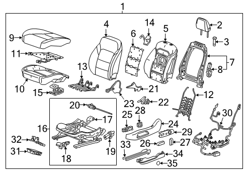 2021 GMC Acadia Driver Seat Components Headrest Guide Diagram for 42340821