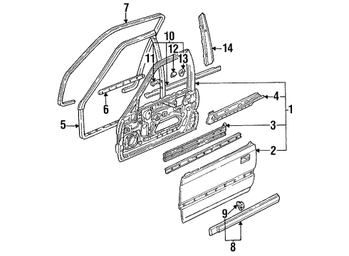 1990 Honda Accord Front Door & Components, Exterior Trim Lock Assembly, Left Front Passive Belt Diagram for 72150-SM2-A12